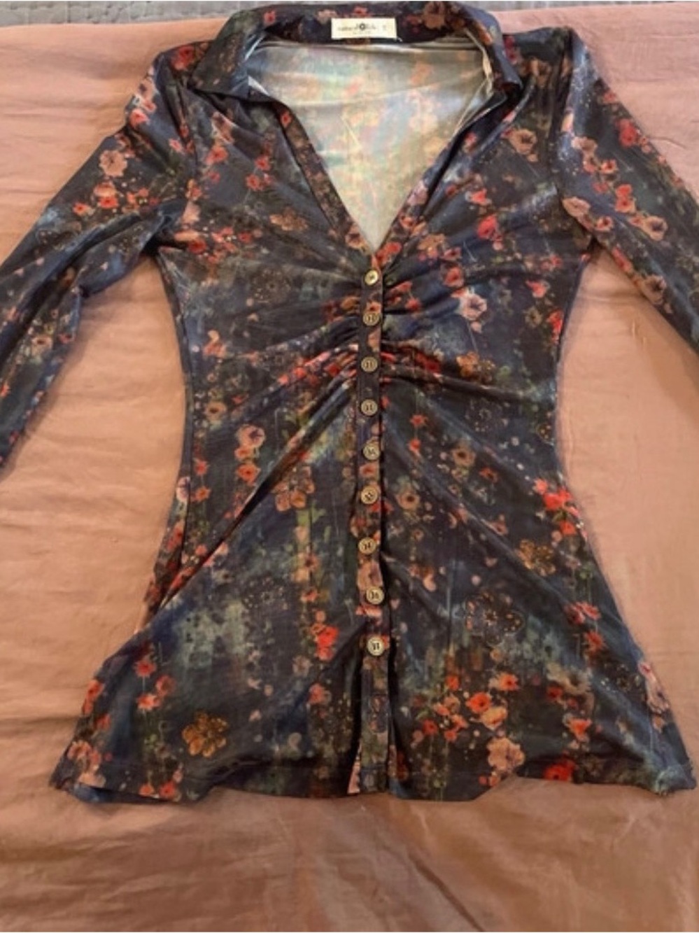 NATURAL LIFE Navy Floral Button-Front Long Sleeve Shirt